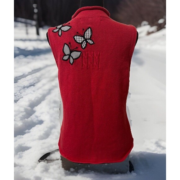 Y2K Beautiful Marisa Christina Sweater Vest Red with Butterfly Patch Detail M - Picture 5 of 5